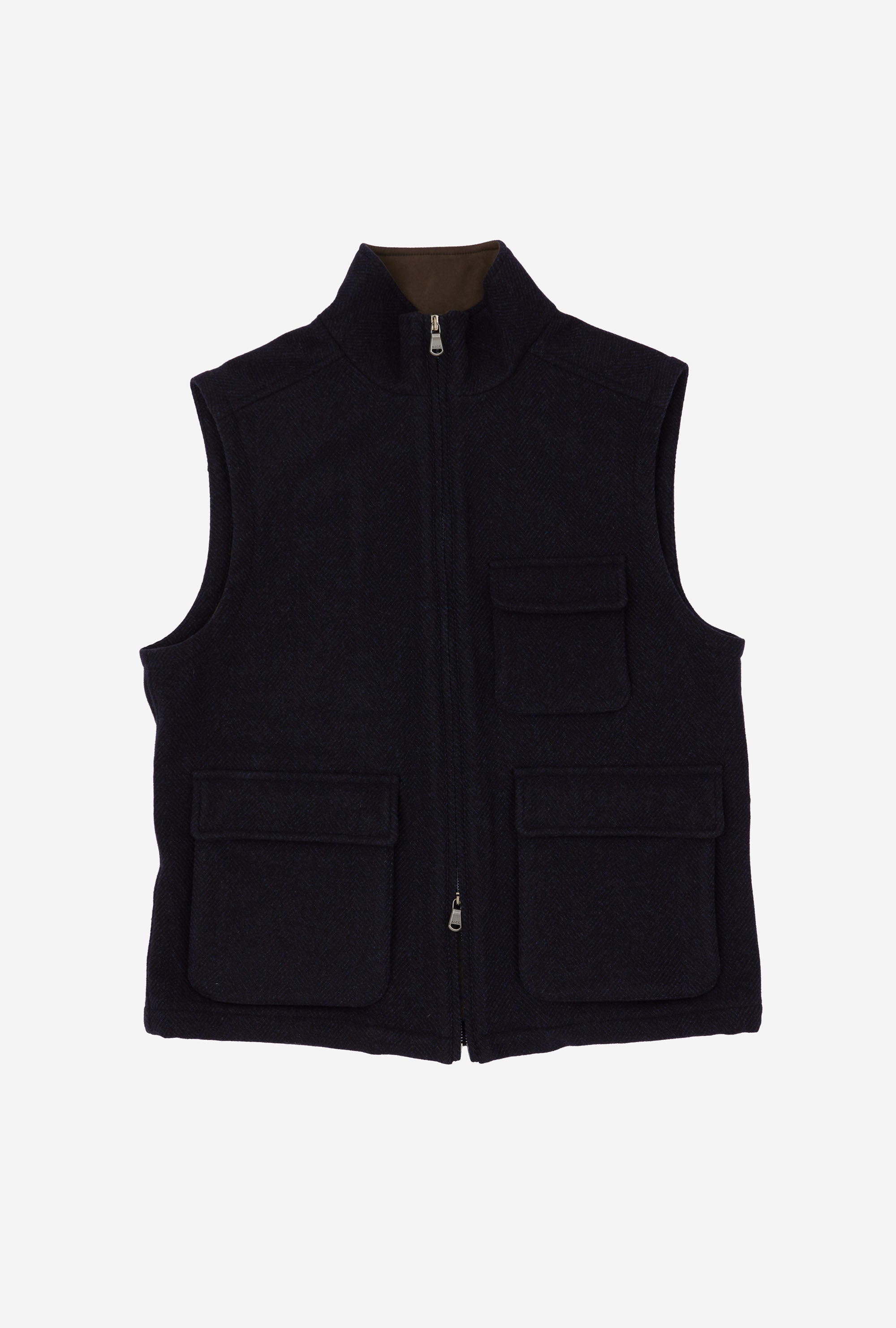 Gilet Wool-Cashmere Navy Herringbone