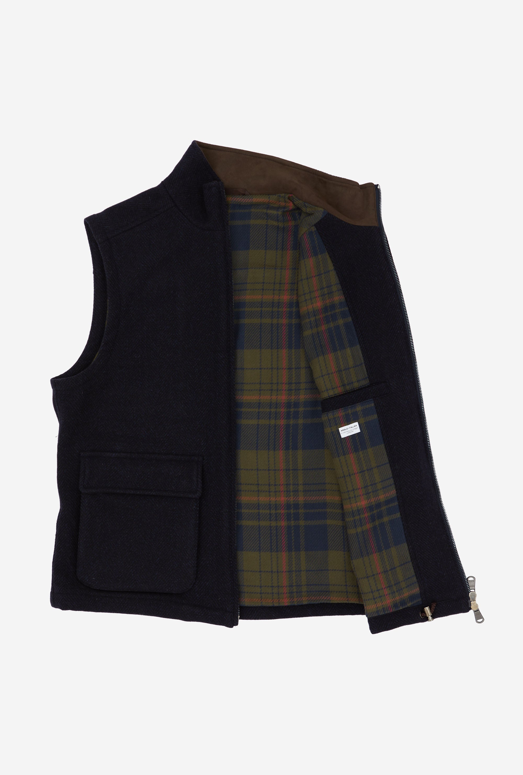 Gilet Wool-Cashmere Navy Herringbone