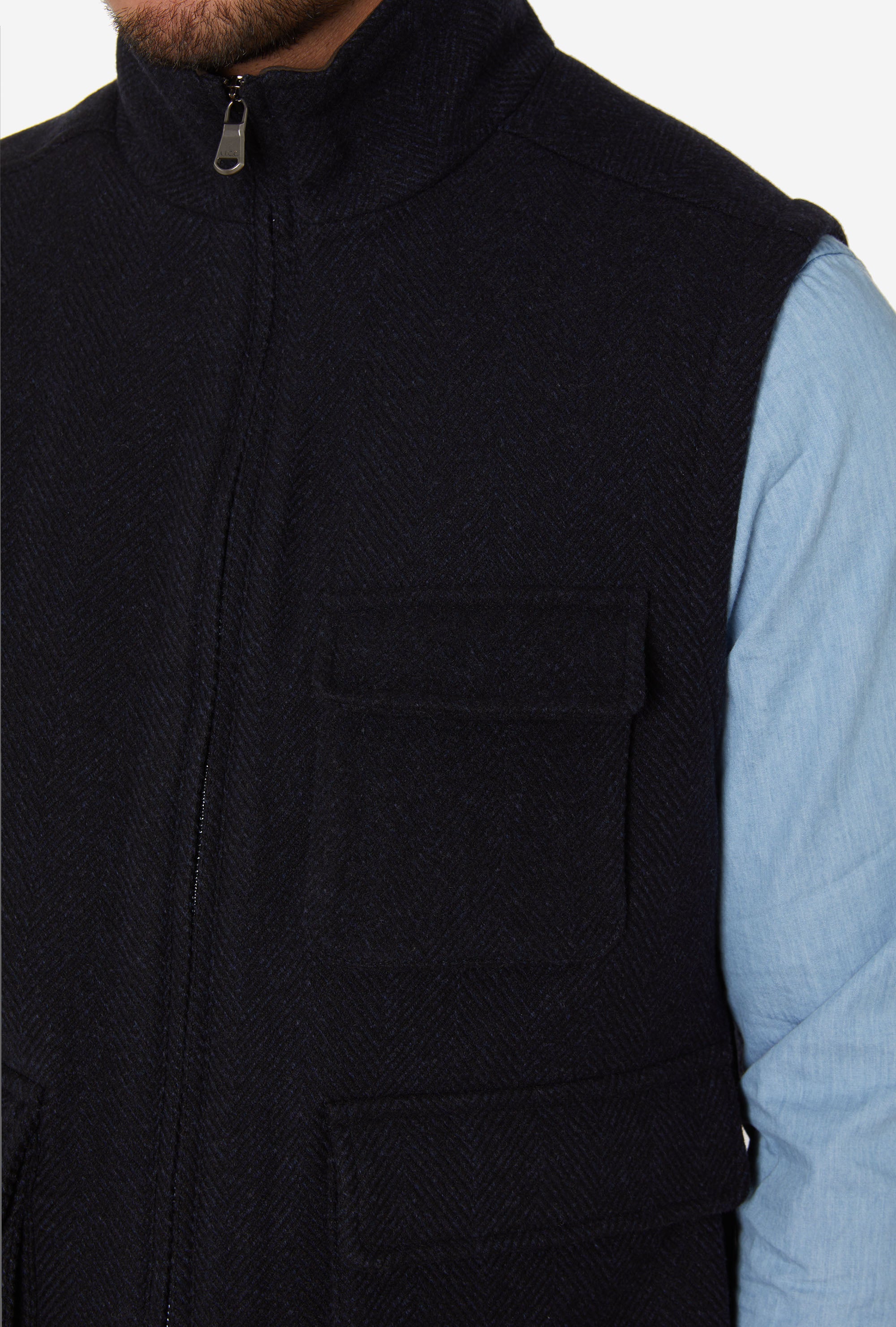 Gilet Wool-Cashmere Navy Herringbone