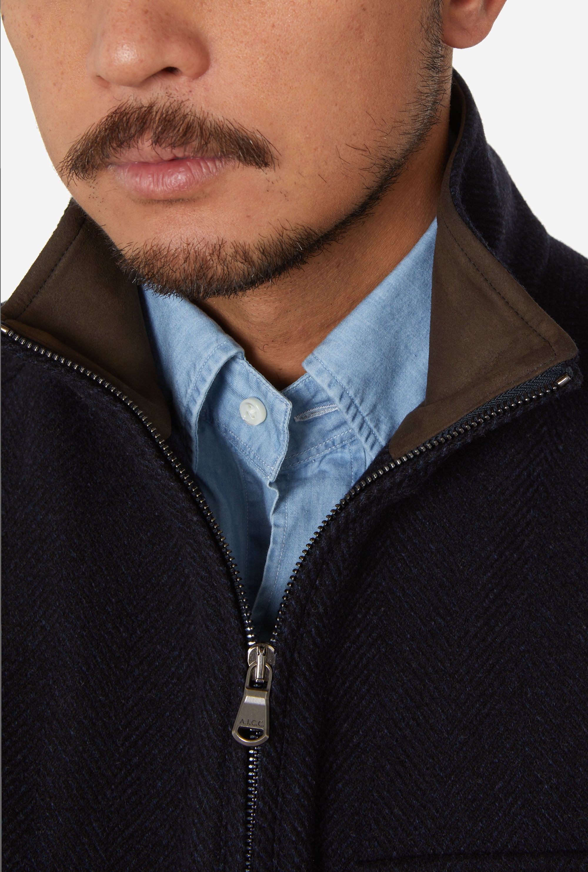 Gilet Wool-Cashmere Navy Herringbone