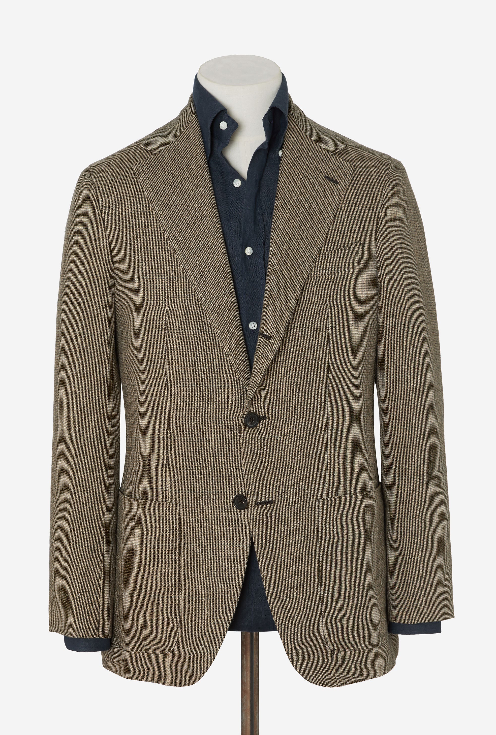 Sport Jacket Linen-Cotton-Silk Wheat Tickweave Forest Overcheck