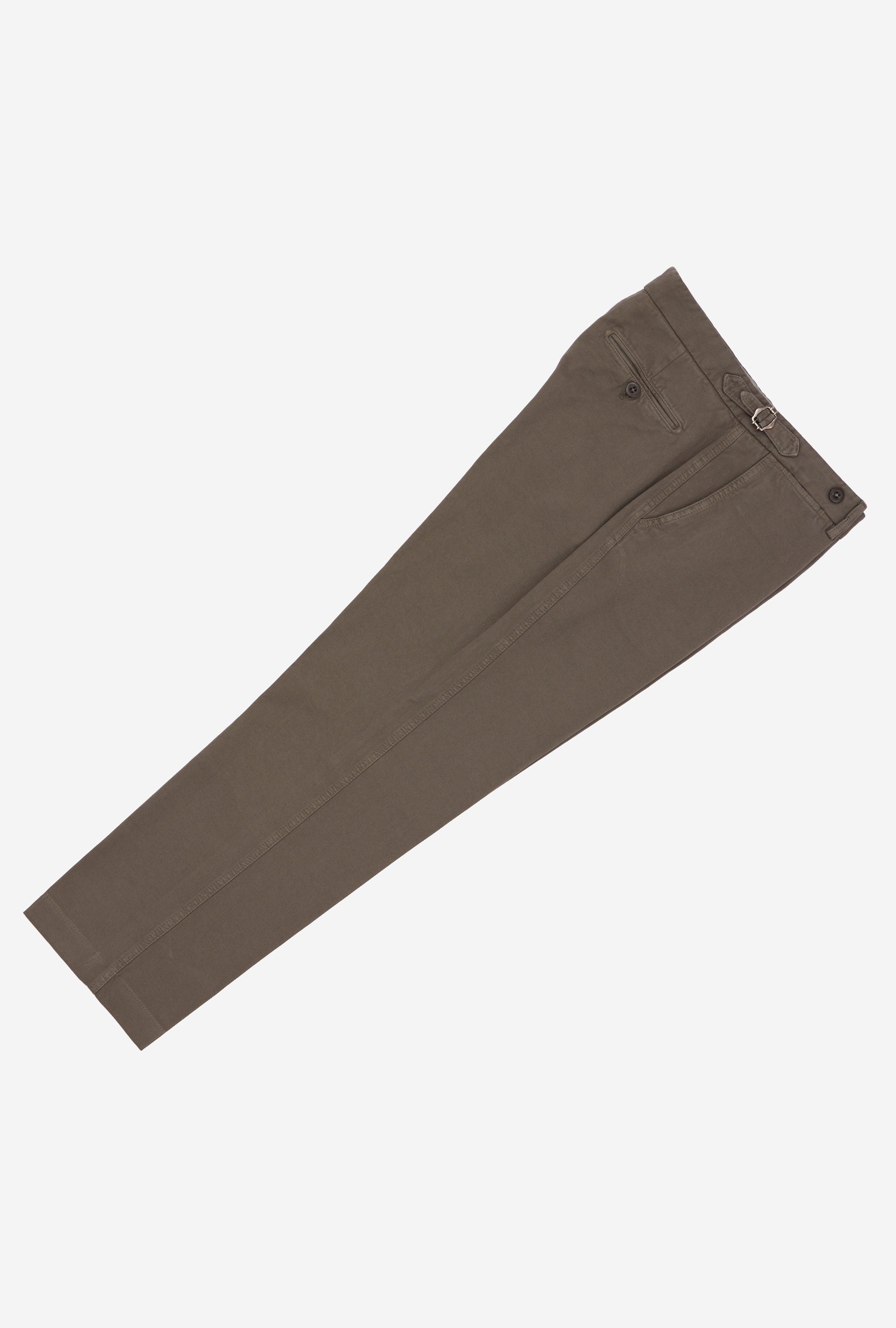 Garment Dyed Flat Front Cotton Trouser Taupe