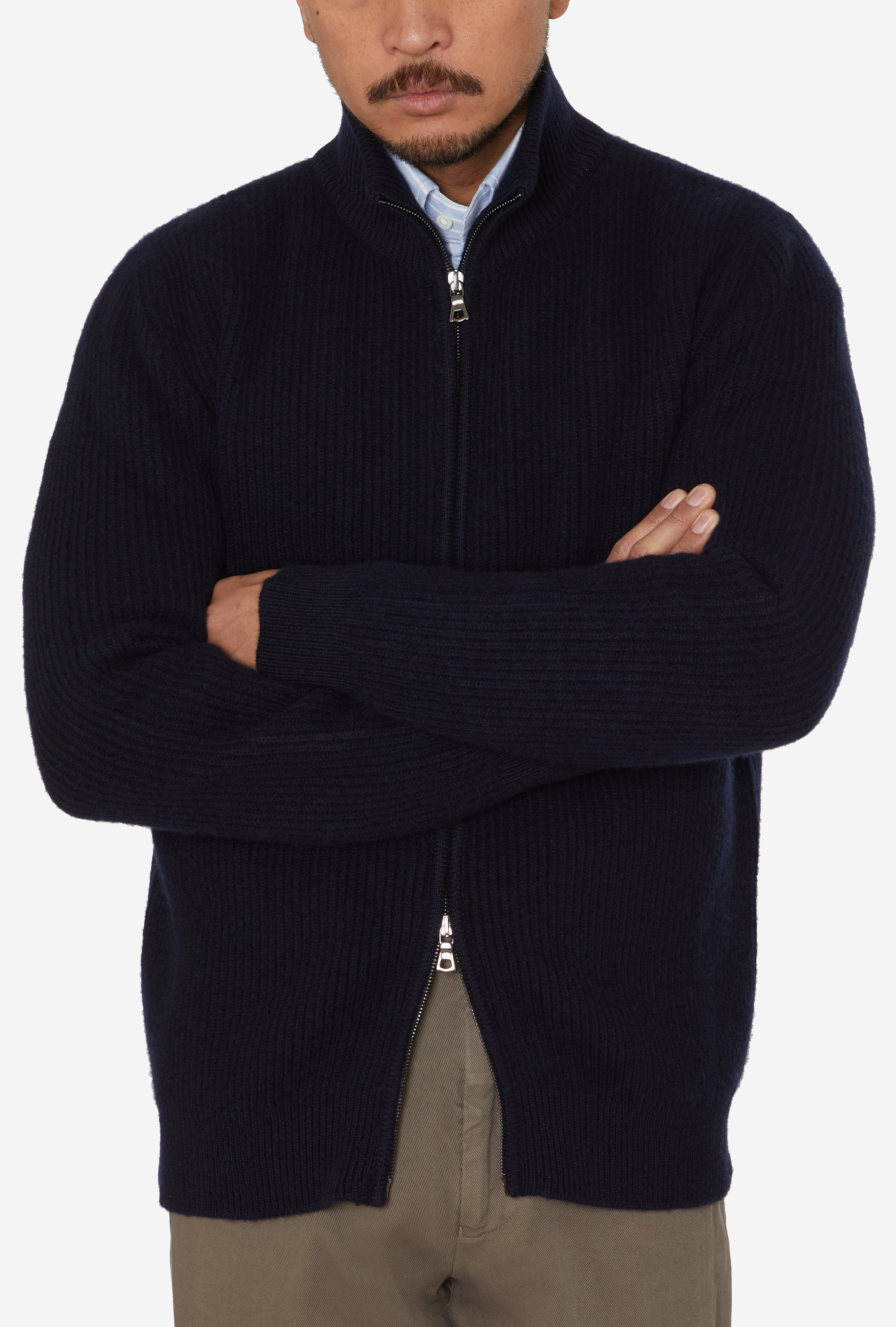 Zip-Through Cardigan Wool Navy