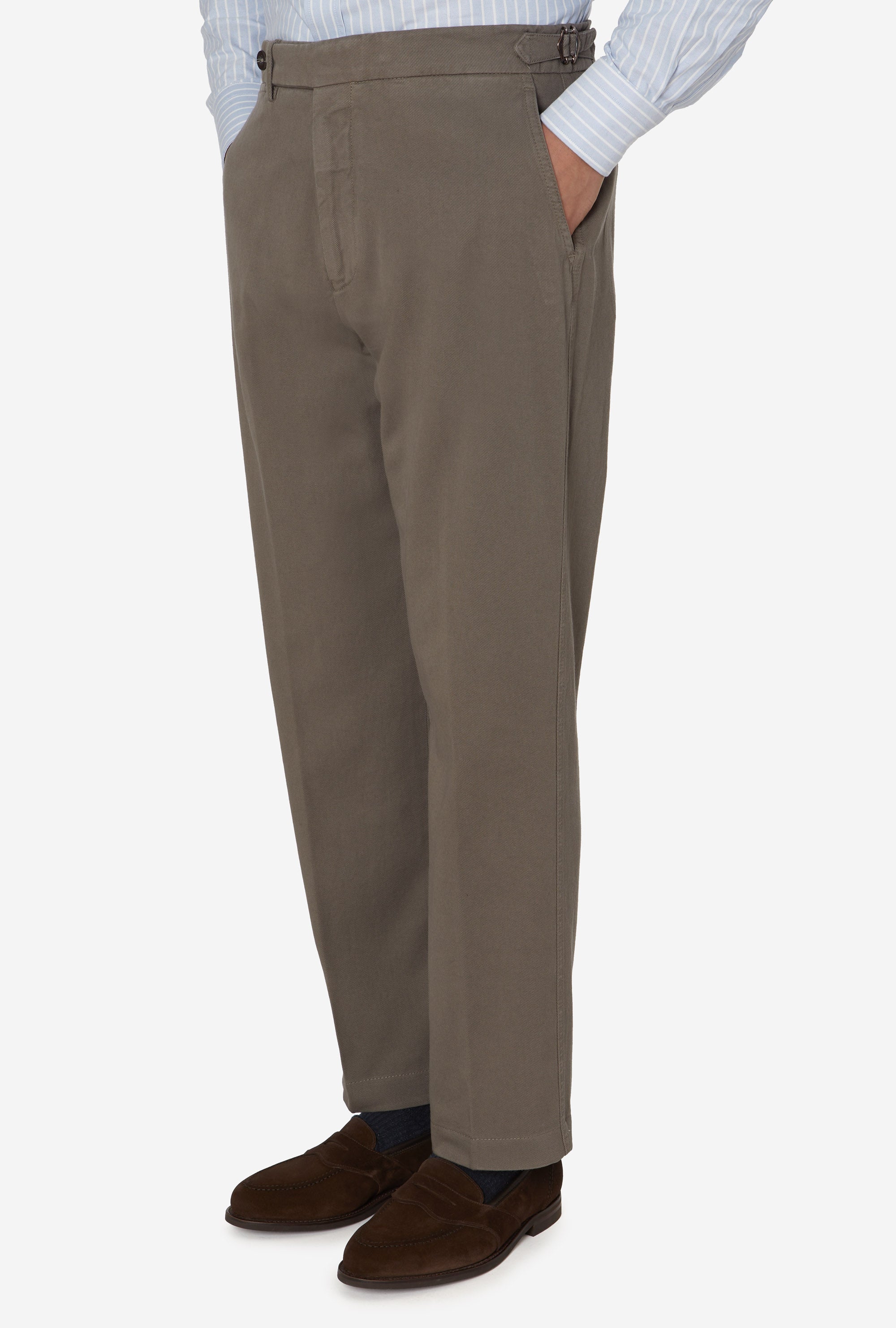 Garment Dyed Flat Front Cotton Trouser Taupe