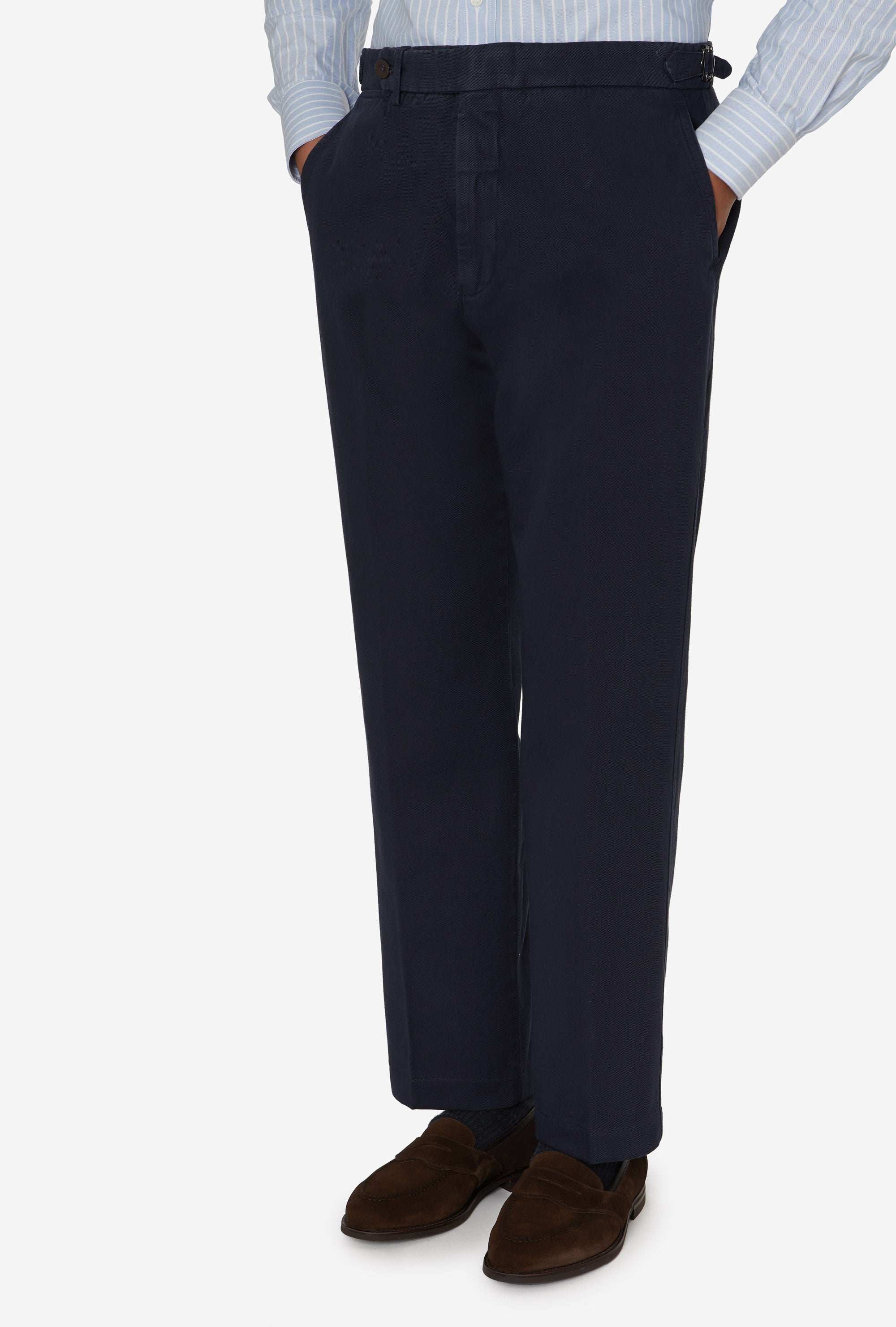 Garment Dyed Flat Front Cotton Trouser Navy