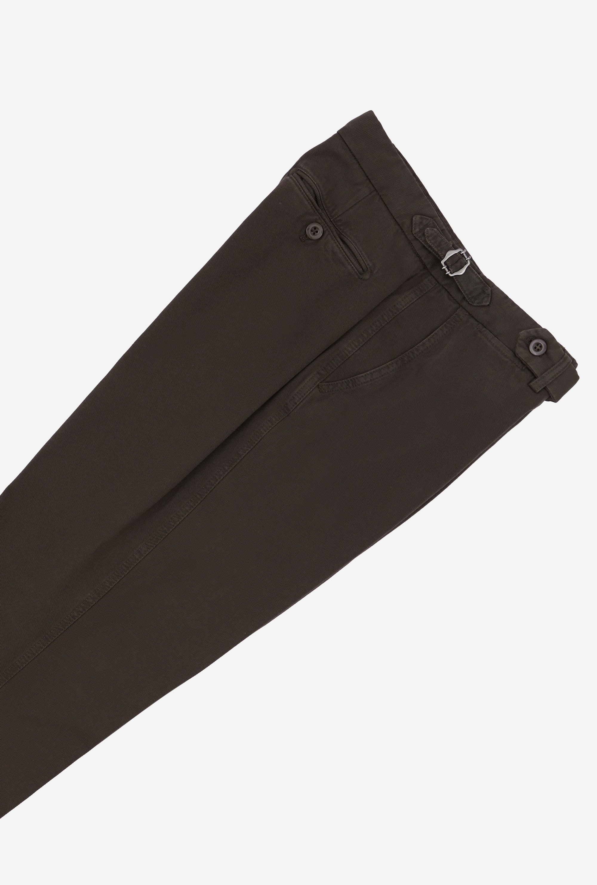 Garment Dyed Flat Front Cotton Trouser Brown