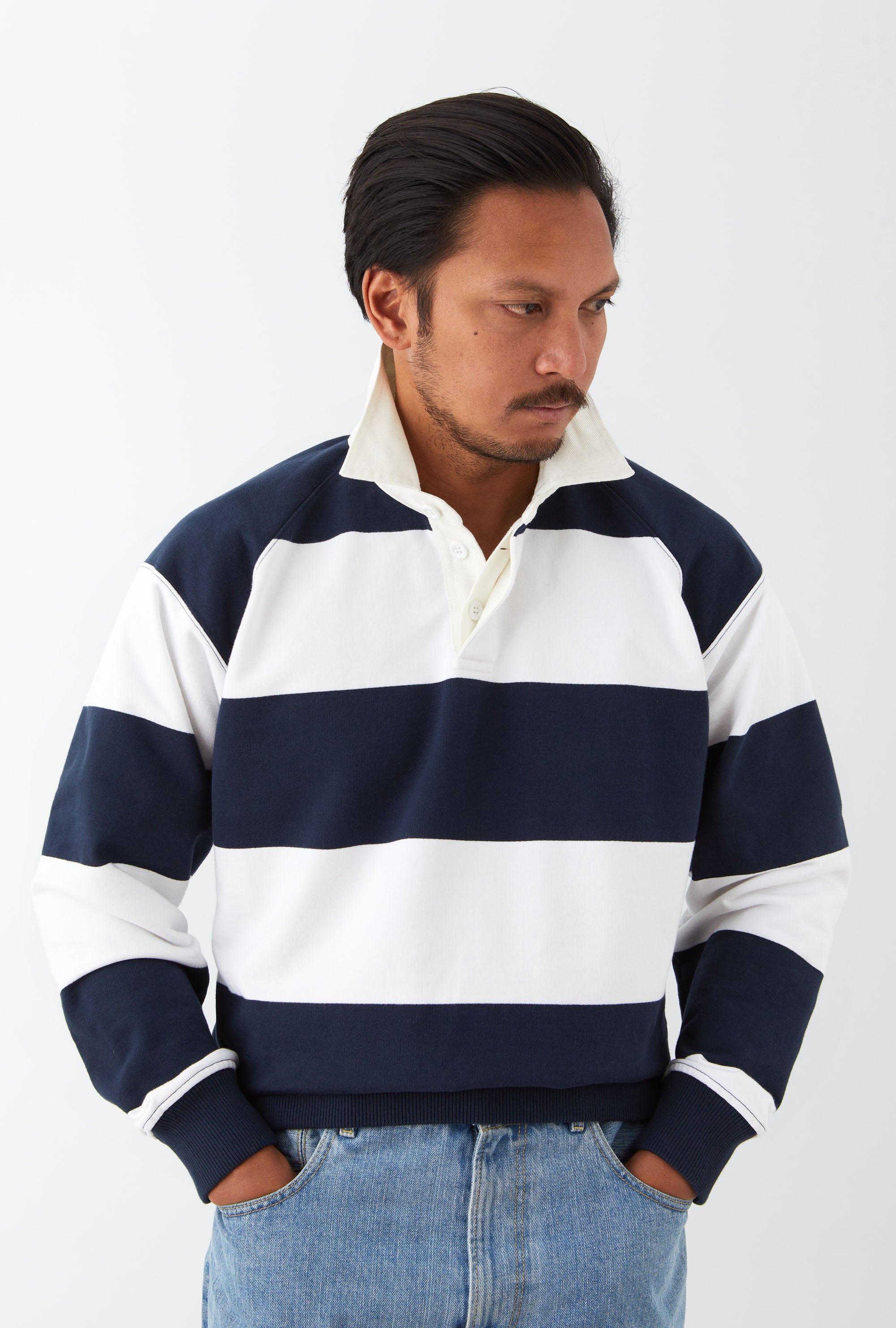 Rugby Shirt Navy Ecru Stripe