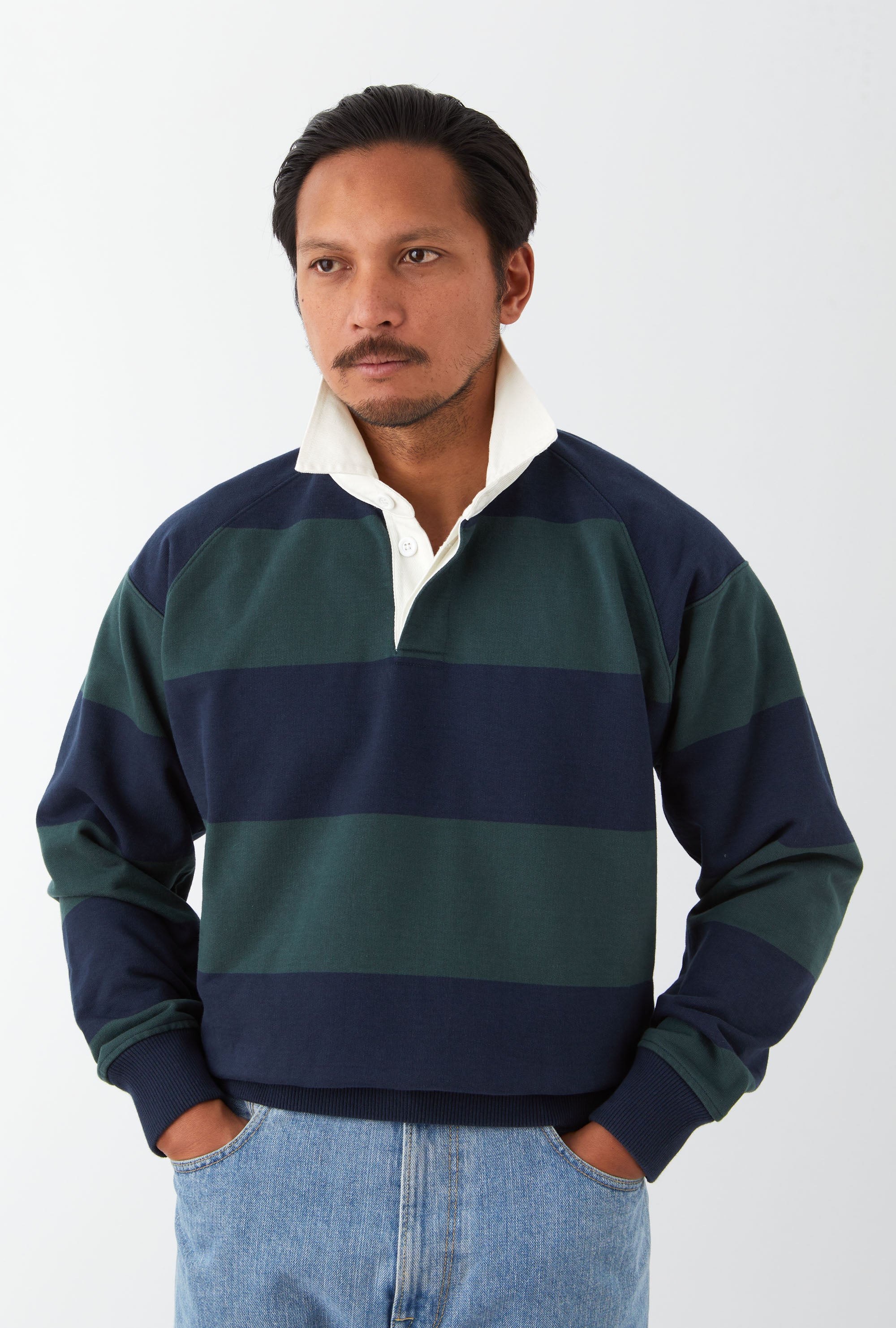 Rugby Shirt Navy Forest Stripe