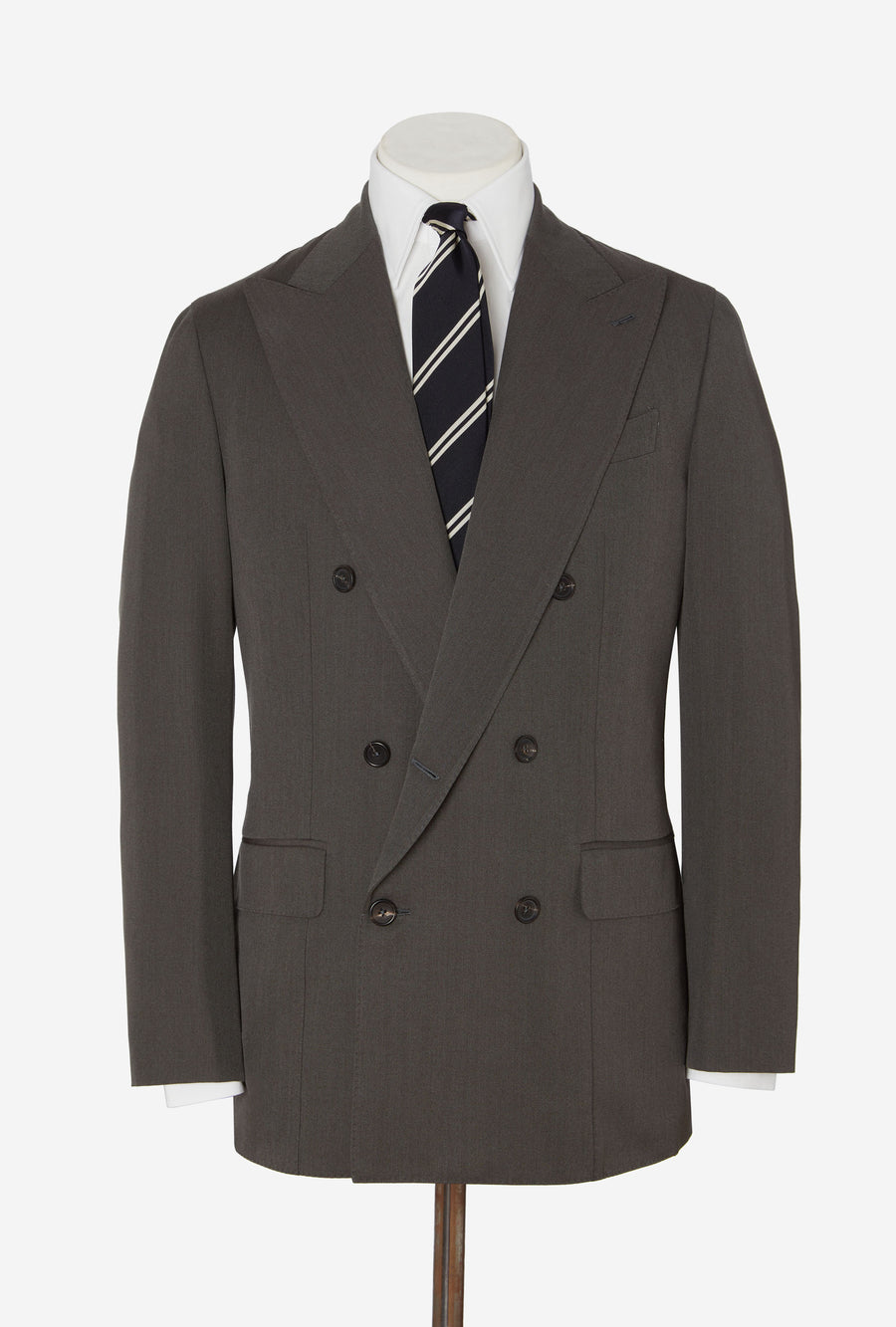 Suit Double Breasted Olive Wool Gabardine