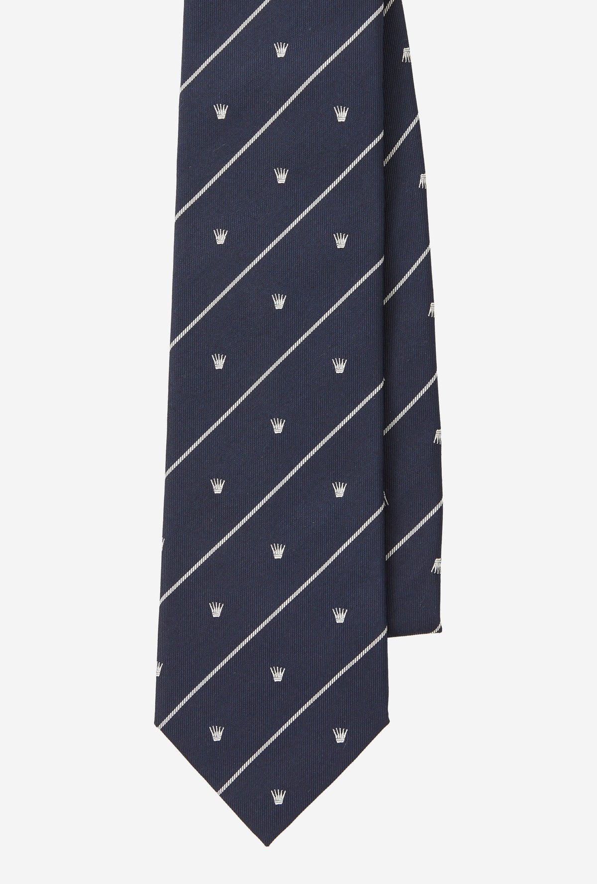 Silk Tie Navy Stripe Crown Motif