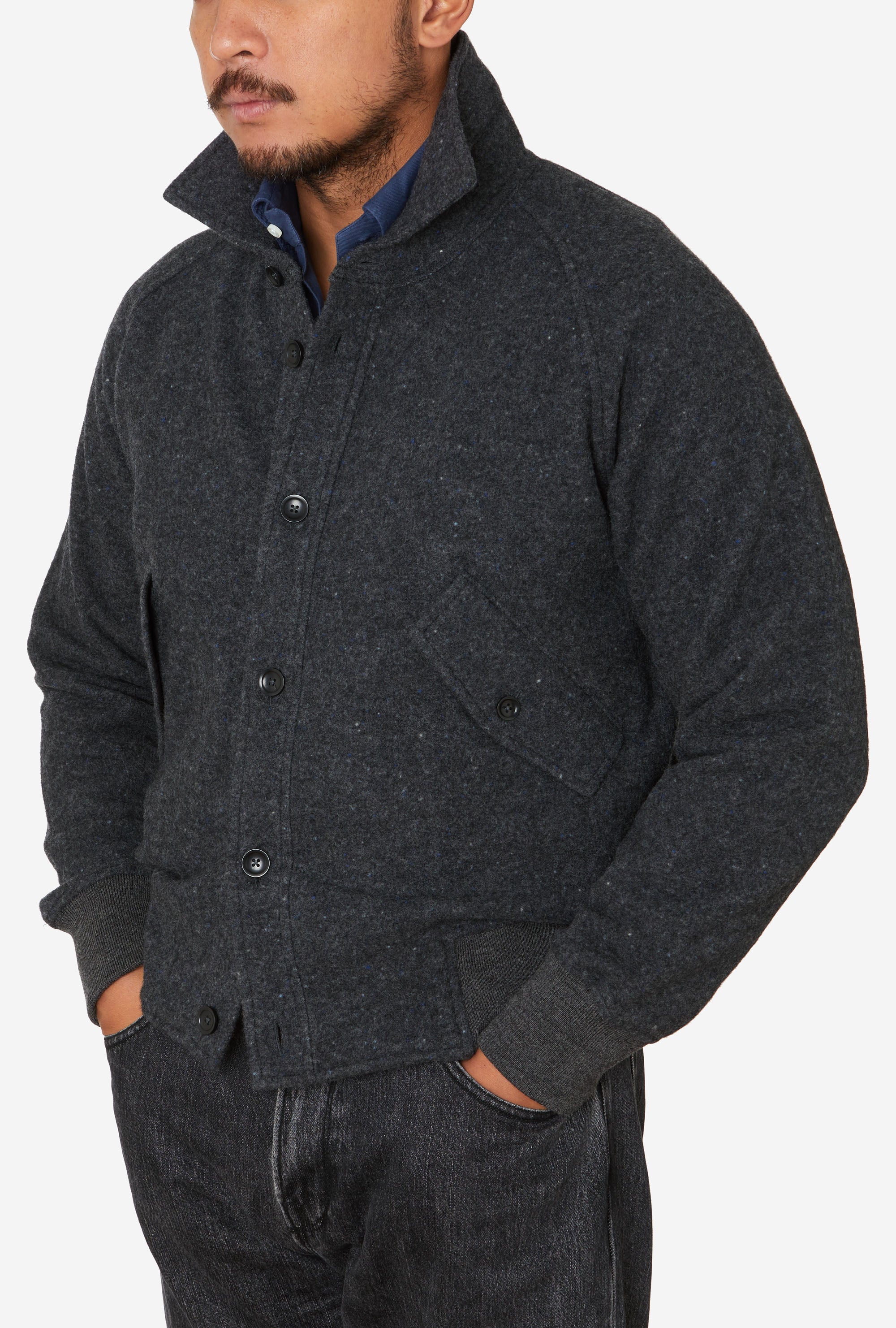 Knitted Bomber Wool Donegal Charcoal