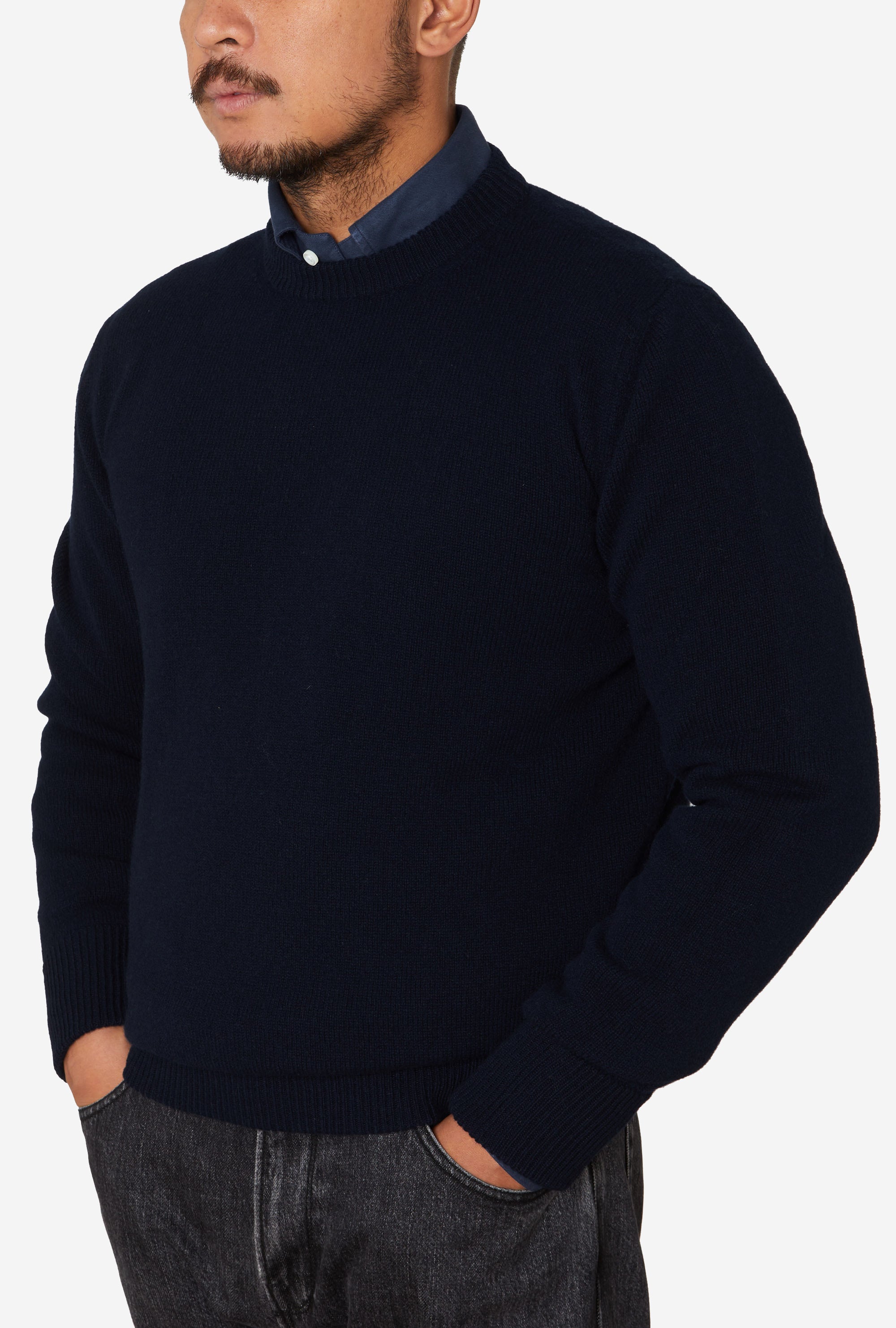 Crewneck Lambswool Shetland Blend Navy