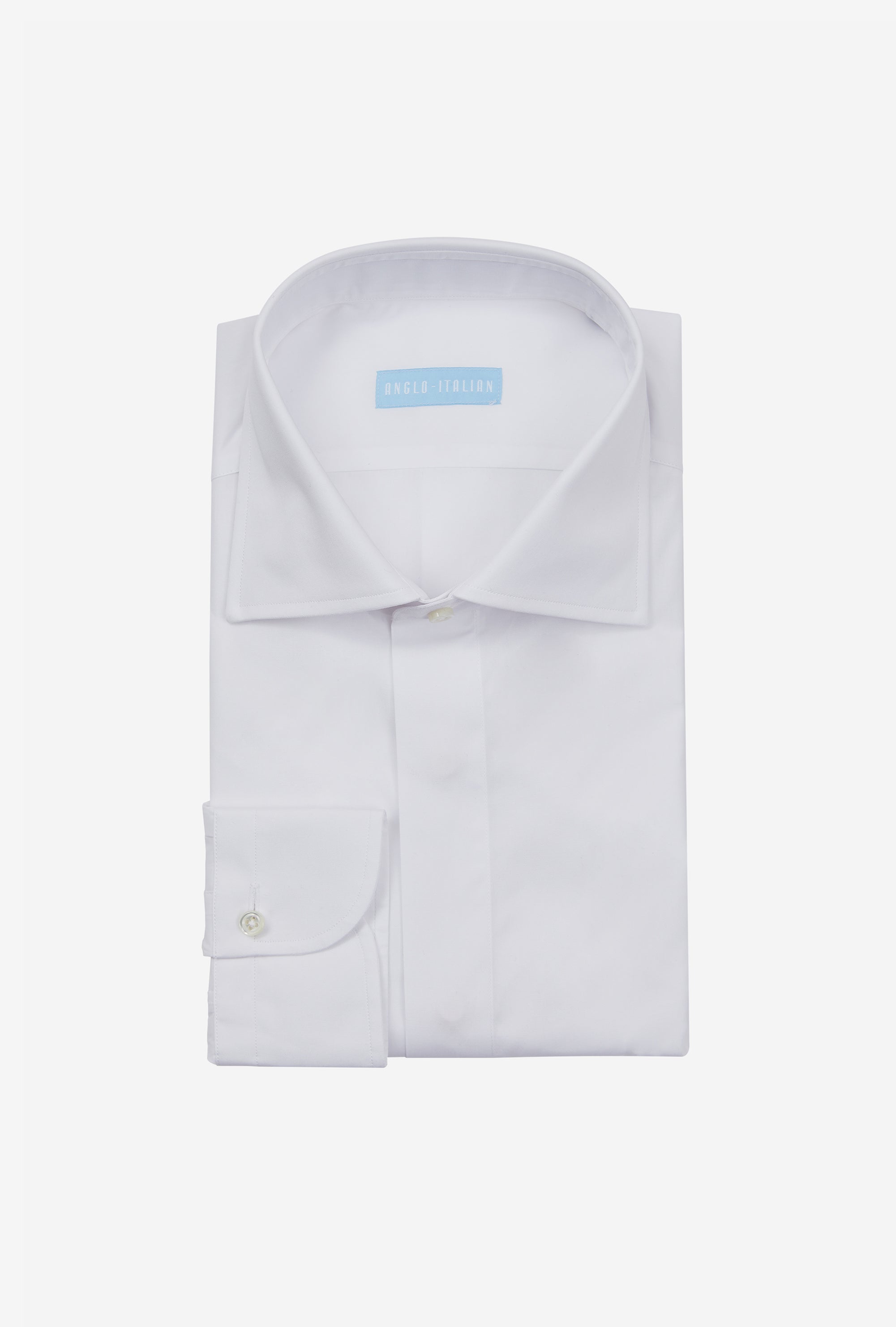 Spread Collar Shirt Cotton White Covered Placket