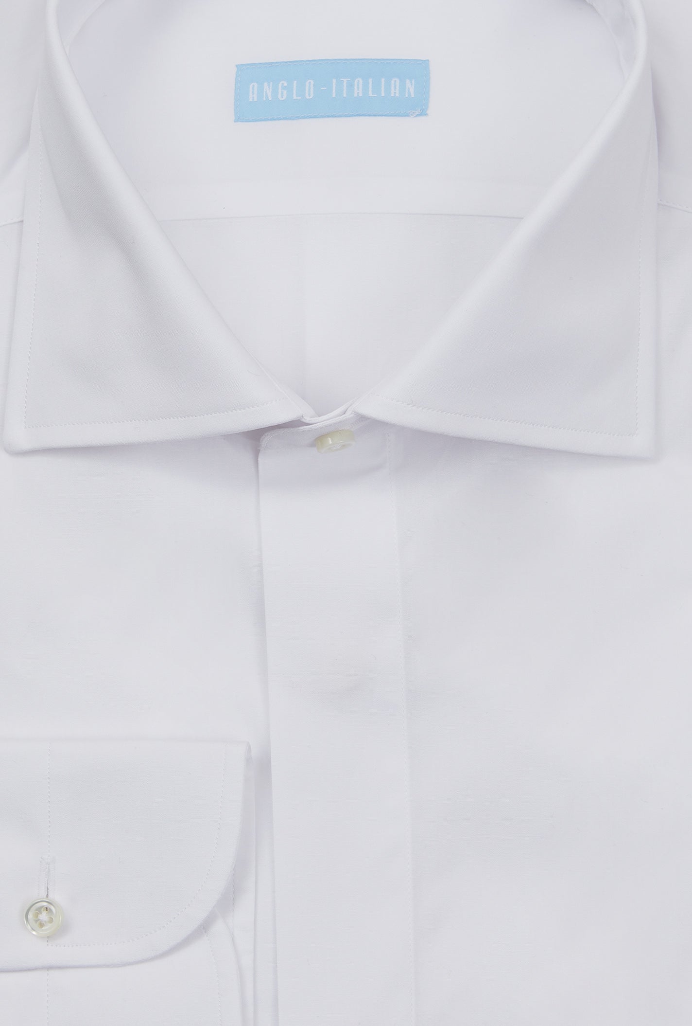 Spread Collar Shirt Cotton White Covered Placket