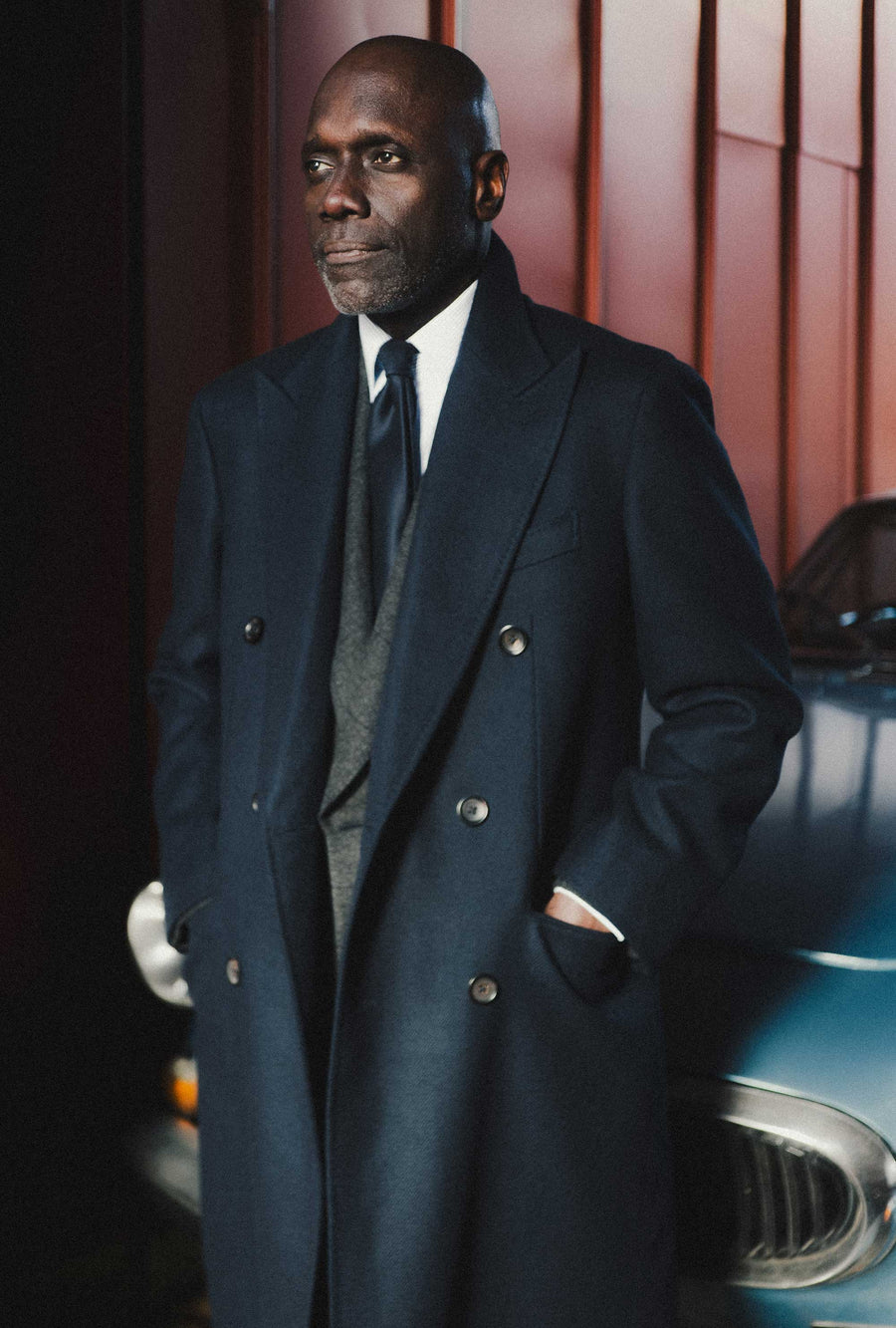 Double Breasted Overcoat Peak Lapel Navy