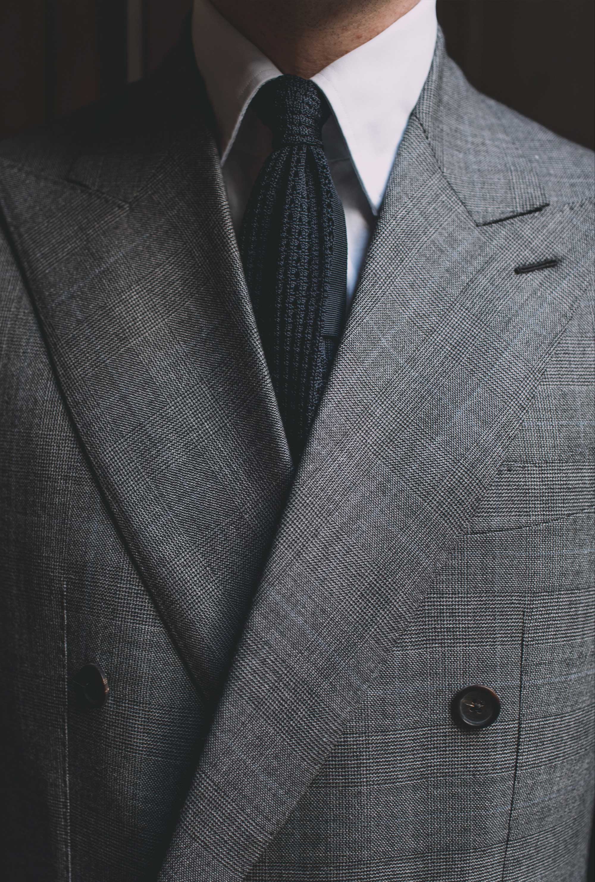 Suit Double Breasted Grey Glen Plaid Sky Overcheck