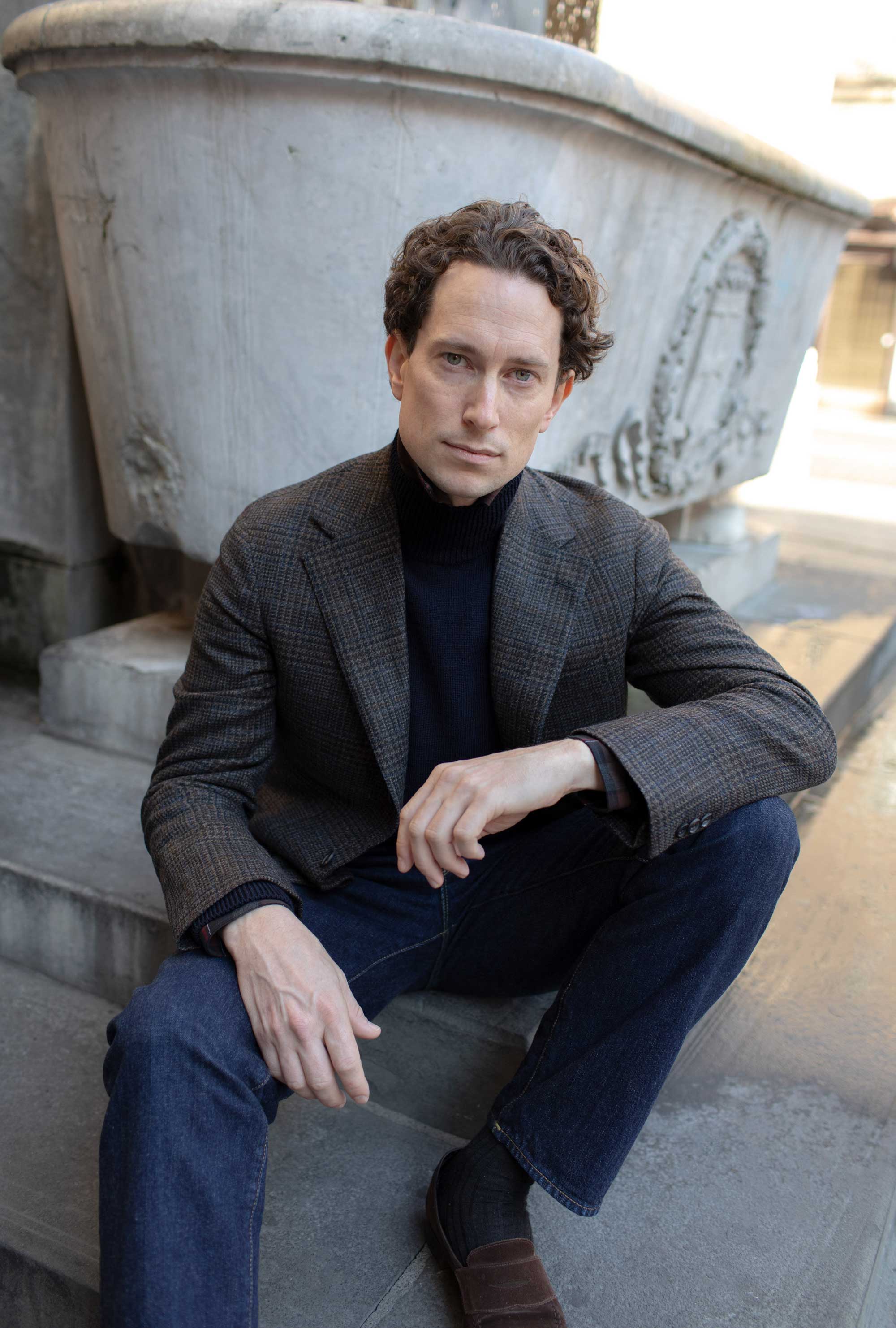 Sport Jacket Wool Cashmere Brown Blue Overcheck