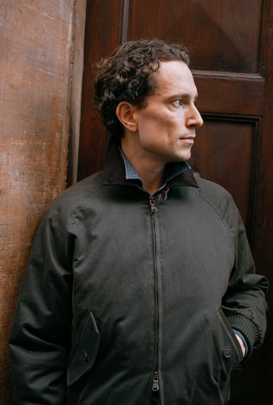 Bomber Jacket Waxed Cotton Olive
