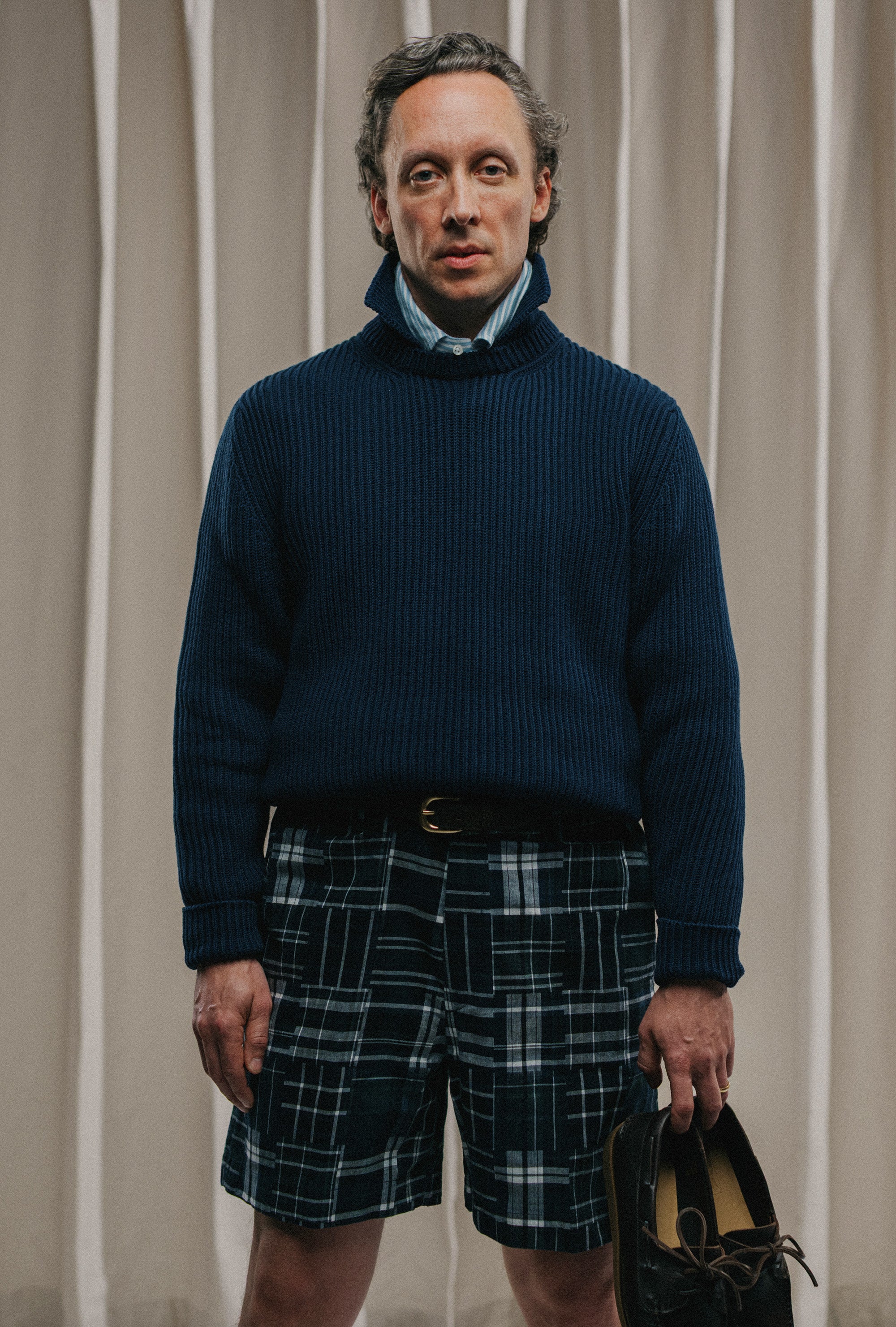 Madras Shorts Patchwork Navy
