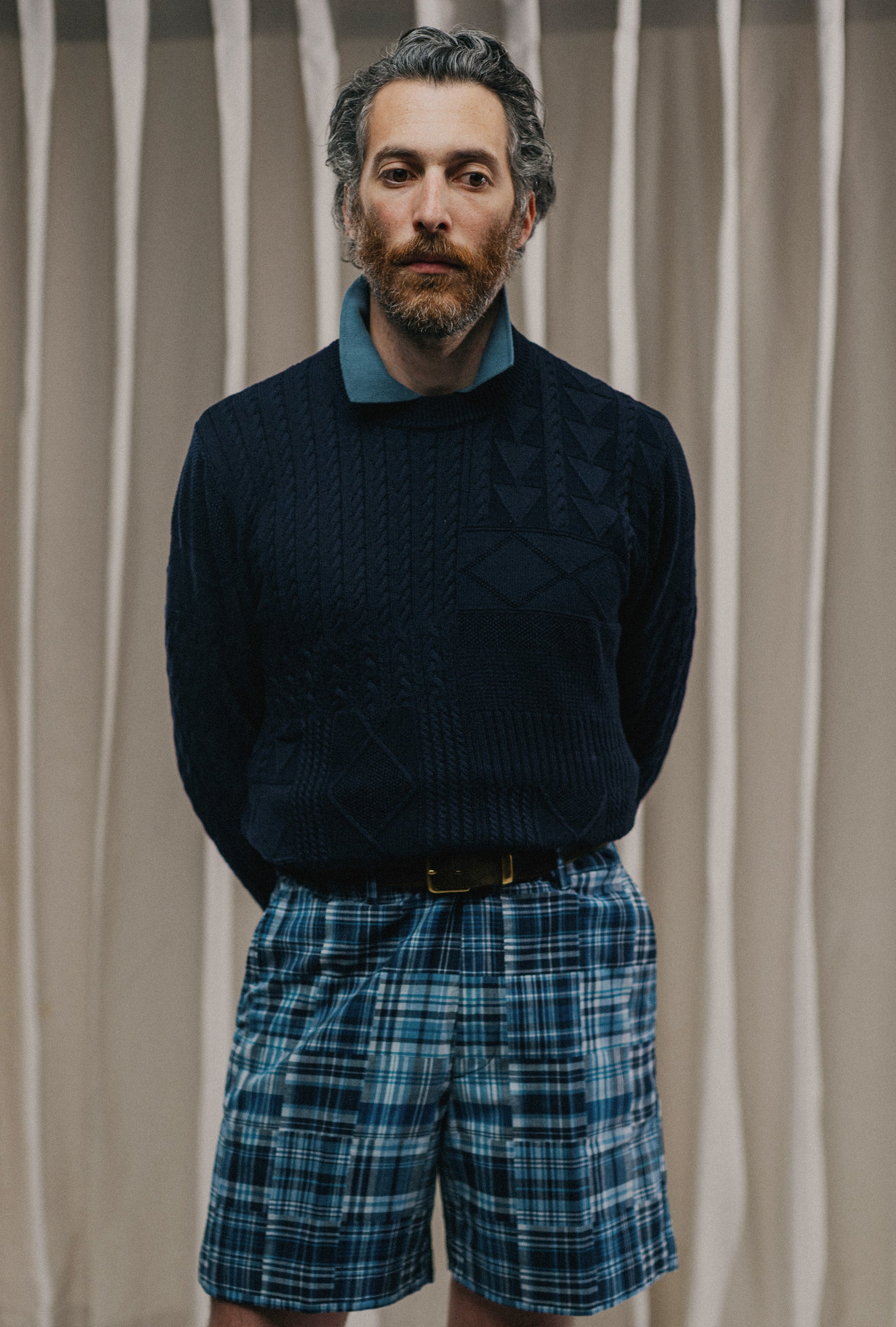 Crewneck Cotton Navy Patchwork