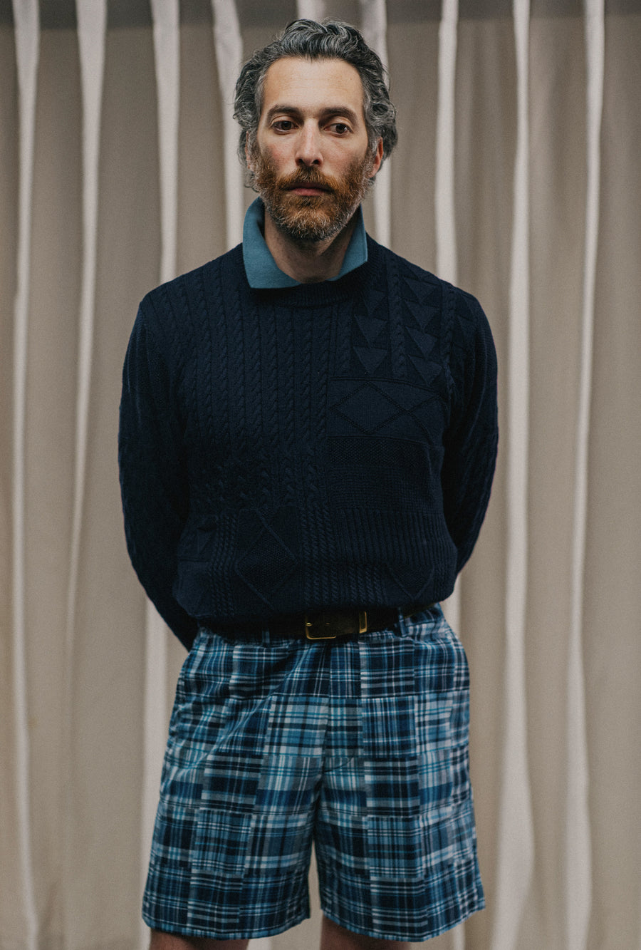 Crewneck Cotton Navy Patchwork