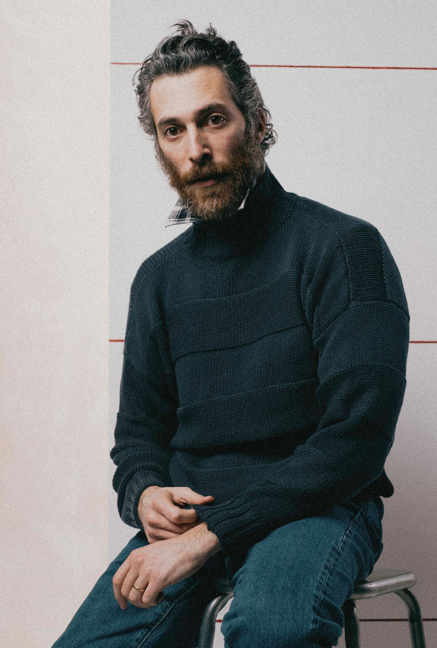 Mockneck Heavy Cotton Navy Stripe