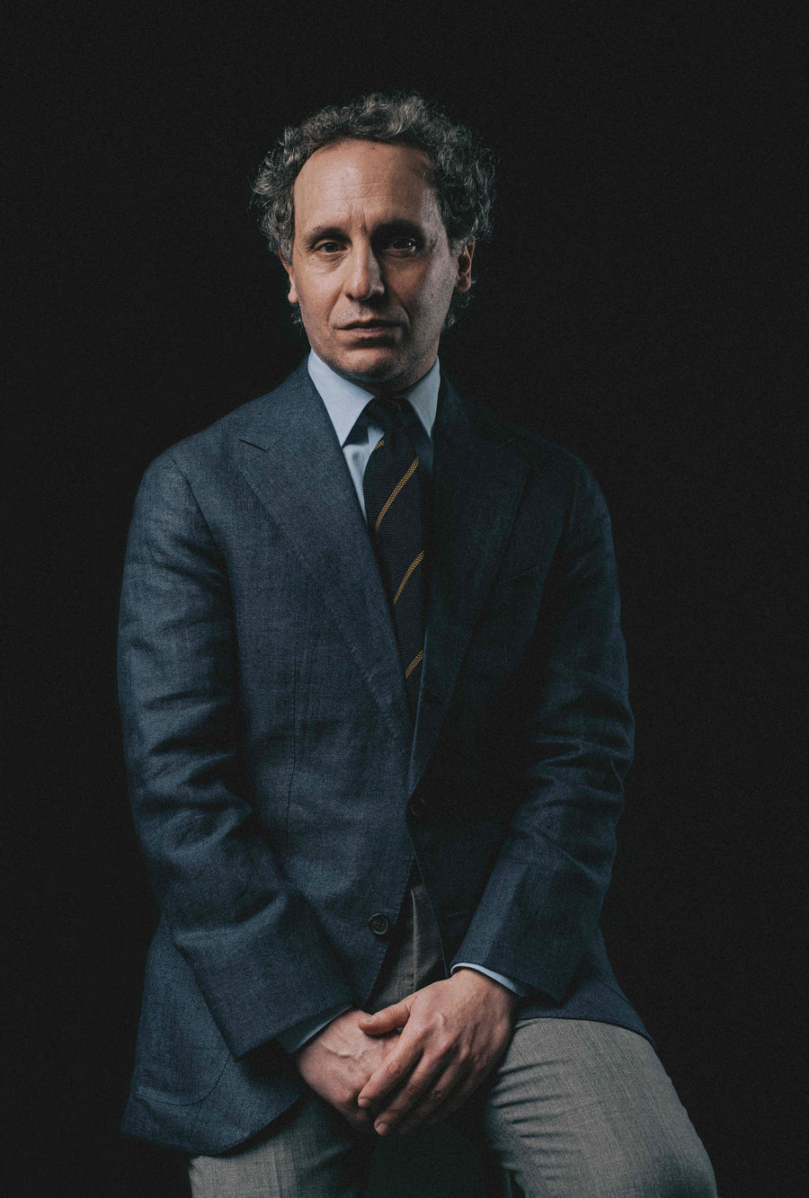 Sport Jacket Silk-Linen Navy Herringbone