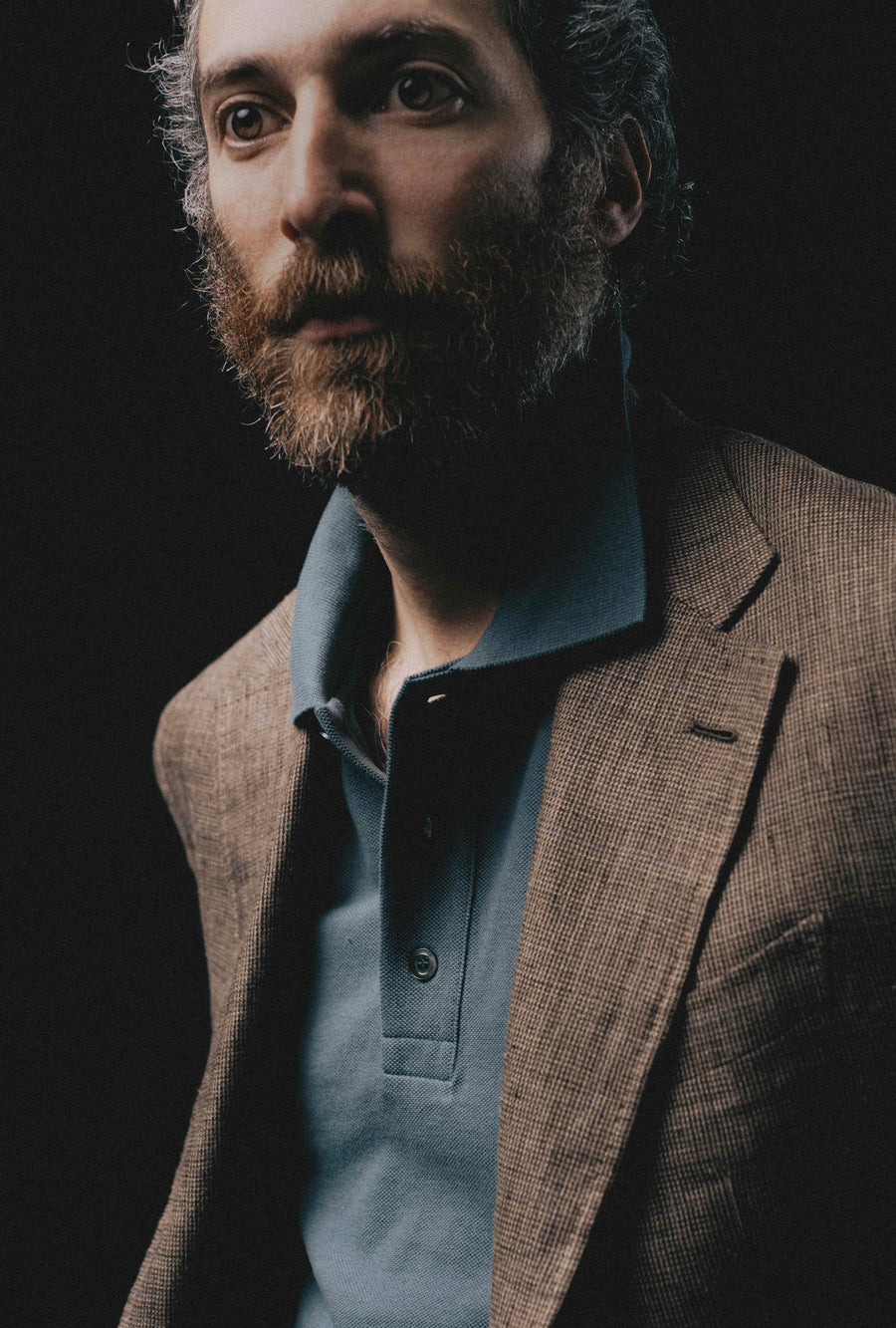 Sport Jacket Silk-Linen Sand Tickweave Blue Overcheck