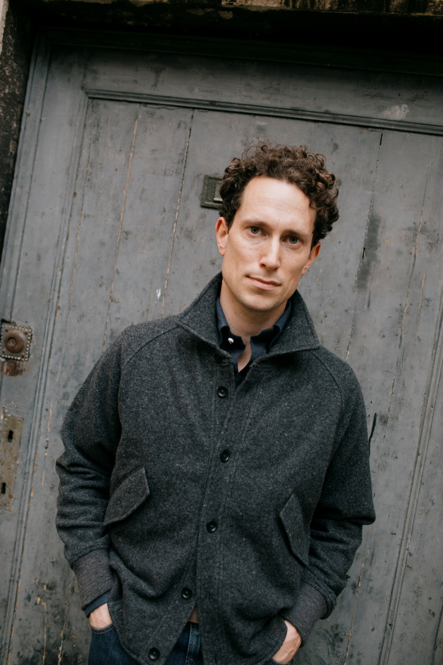 Knitted Bomber Wool Donegal Charcoal