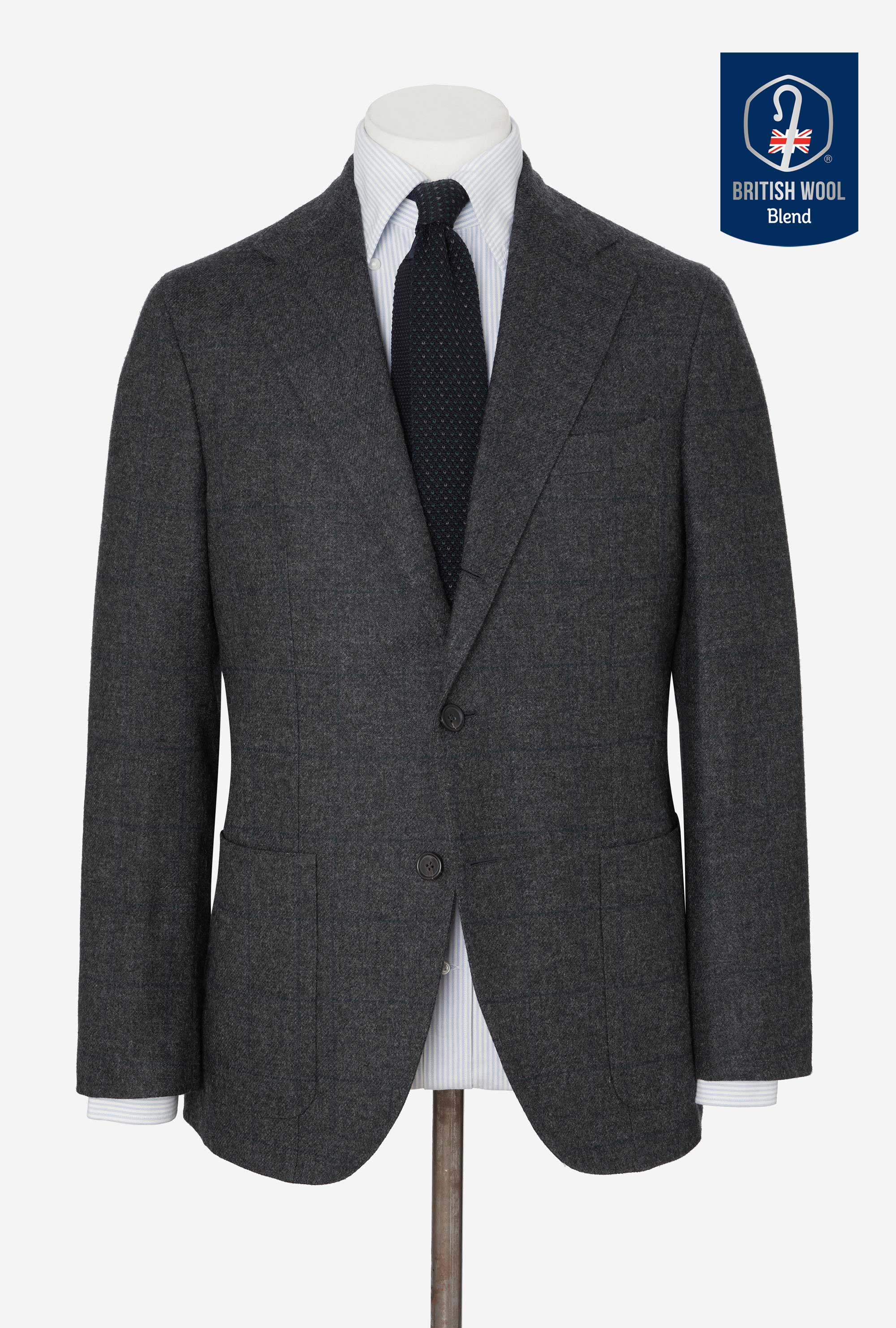 Sport Jacket Wool Grey Melange Emerald Windowpane