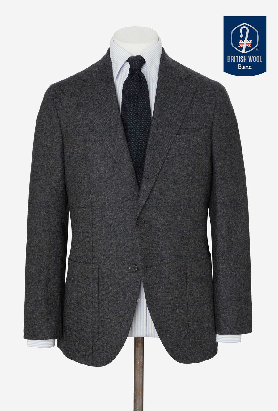 Sport Jacket Wool Grey Melange Emerald Windowpane