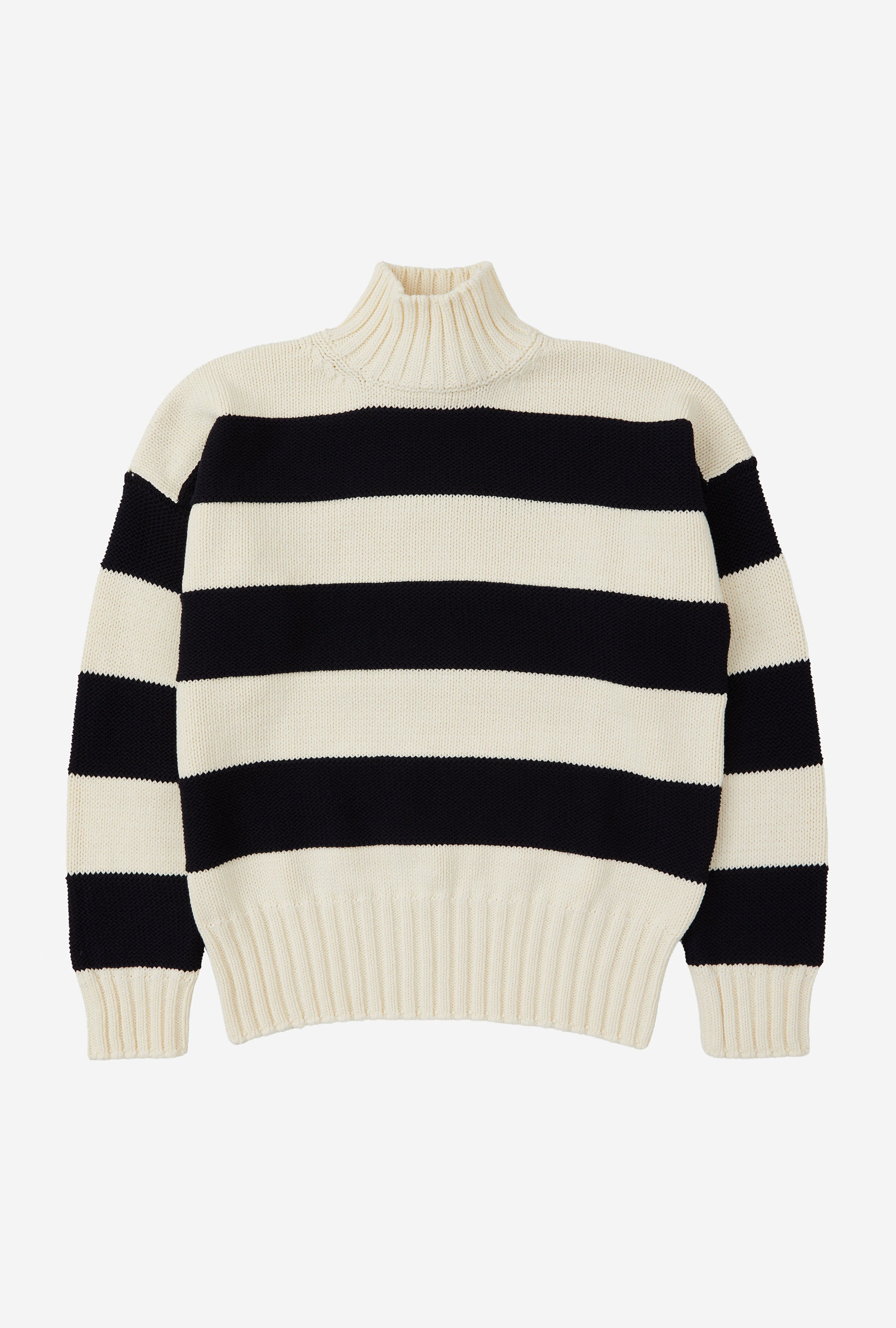 Mockneck Heavy Cotton Ecru Navy Stripe