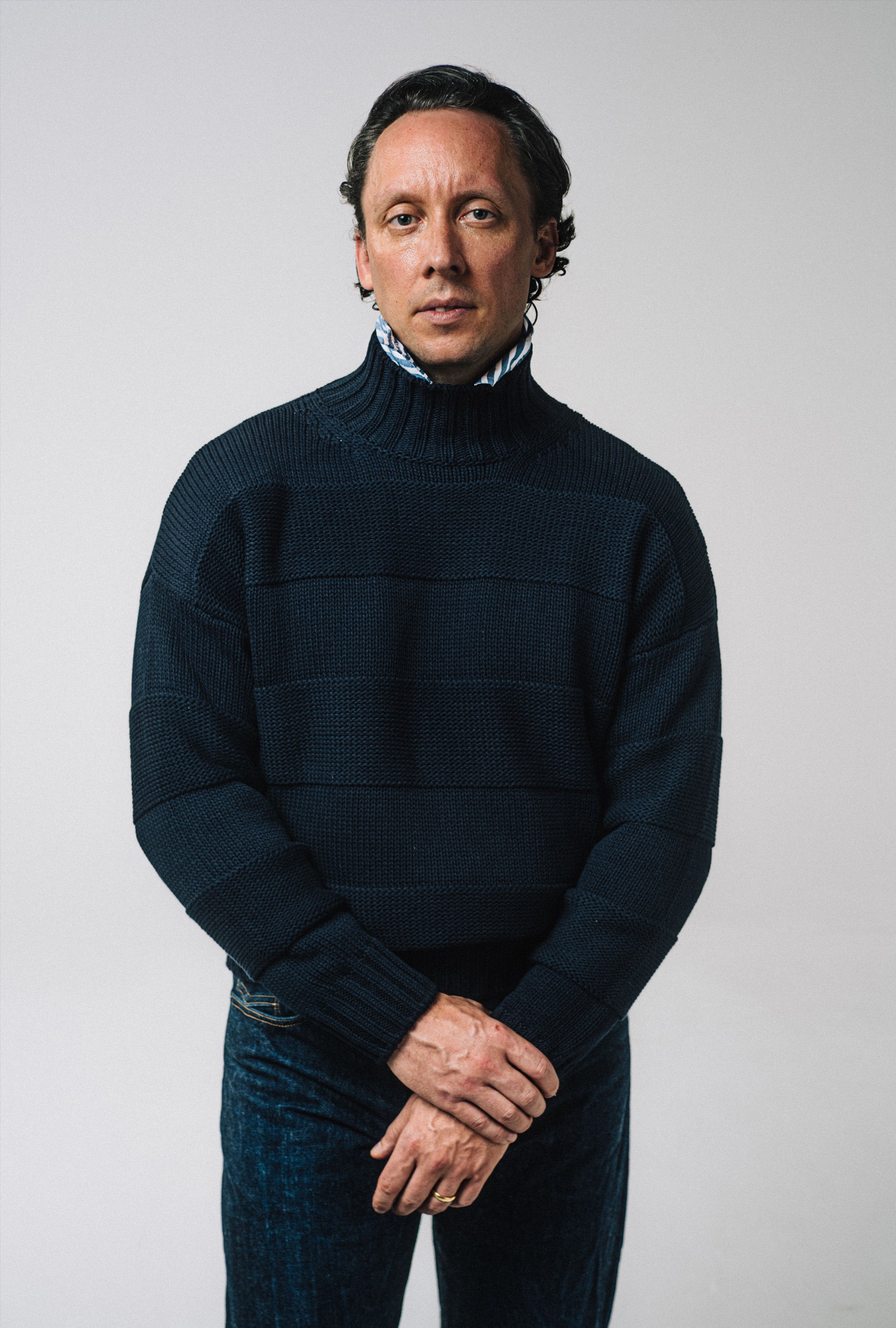 Mockneck Heavy Cotton Navy Stripe